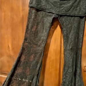 Kucoon Black Lace Flare Legging Pants Festival Belly Dancer Burlesque Boho Yoga